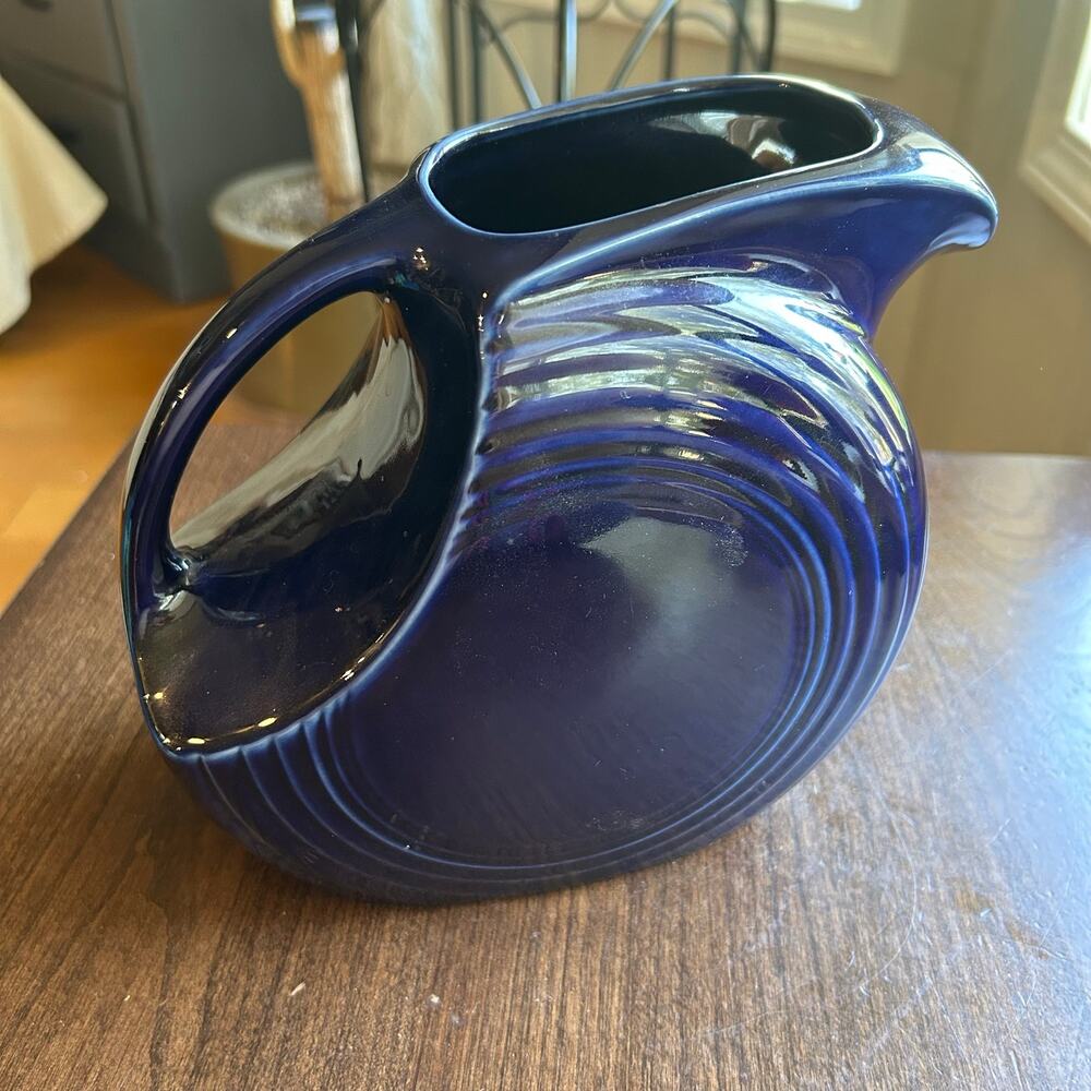 Vintage Fiesta Cobalt Navy Blue Disk Pitcher HLC USA Fiestaware Art Deco Style
